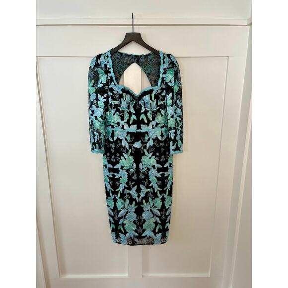 Marchesa Notte Cutout Embroidered Tulle Dress Black/Blue Size 6 - Picture 2 of 4